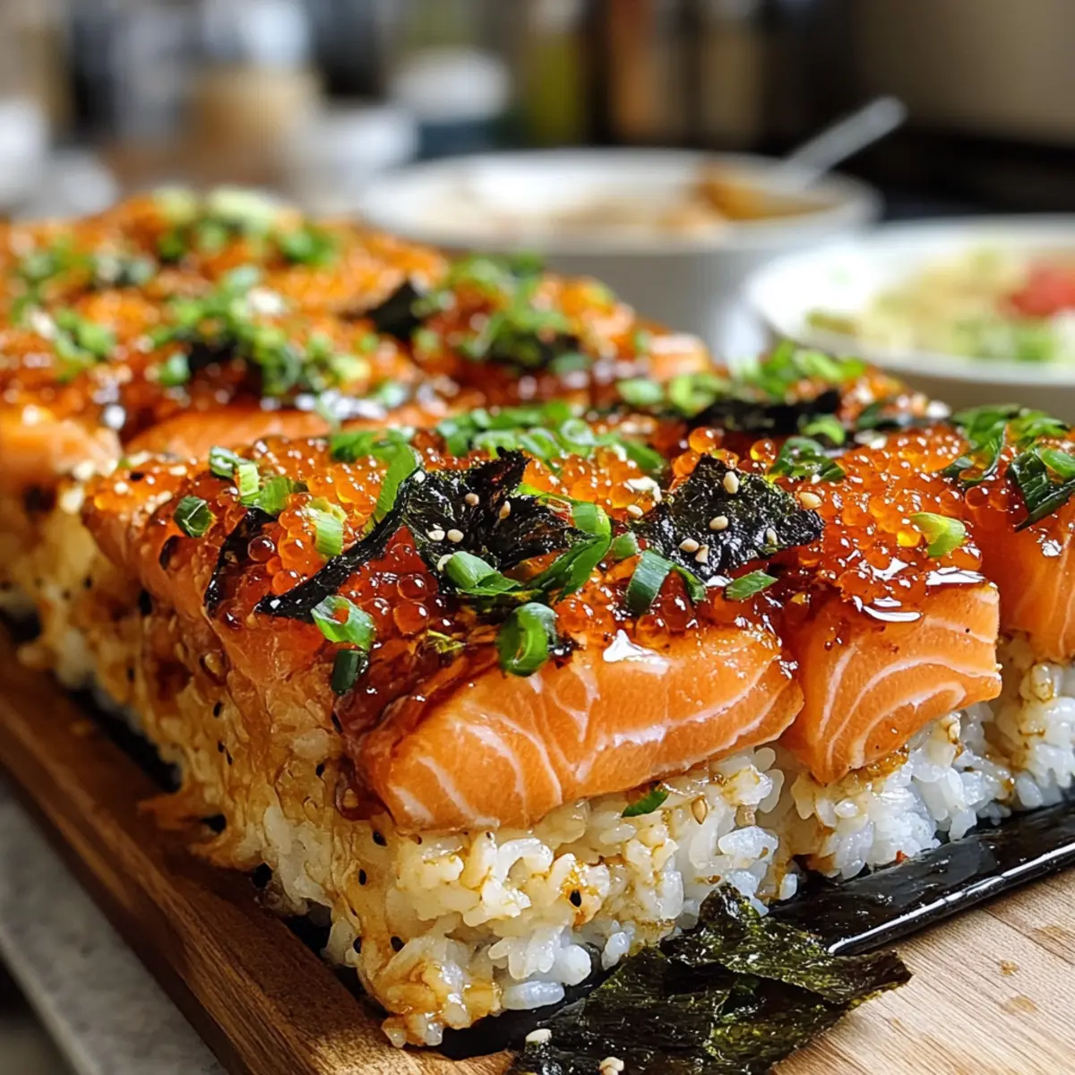 Scharfer Lachs Sushi Auflauf für Partys und mehr