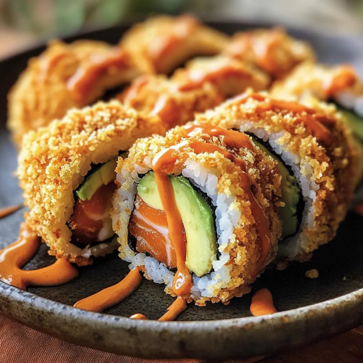 Knusprige gebratene Lachs- und Avocado-Rollen ganz einfach