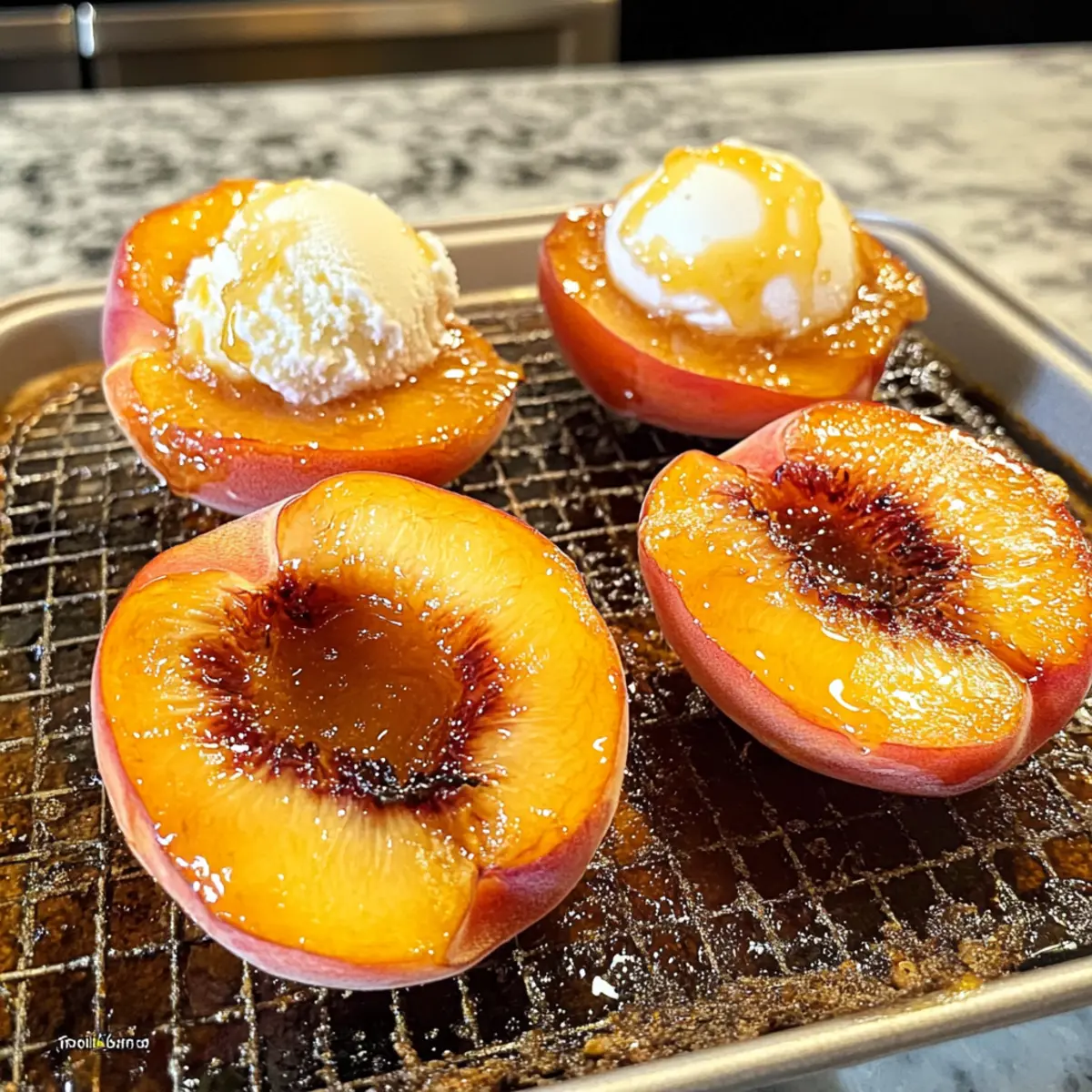 Luftfritteusenpfirsiche mit Karamell und Eis