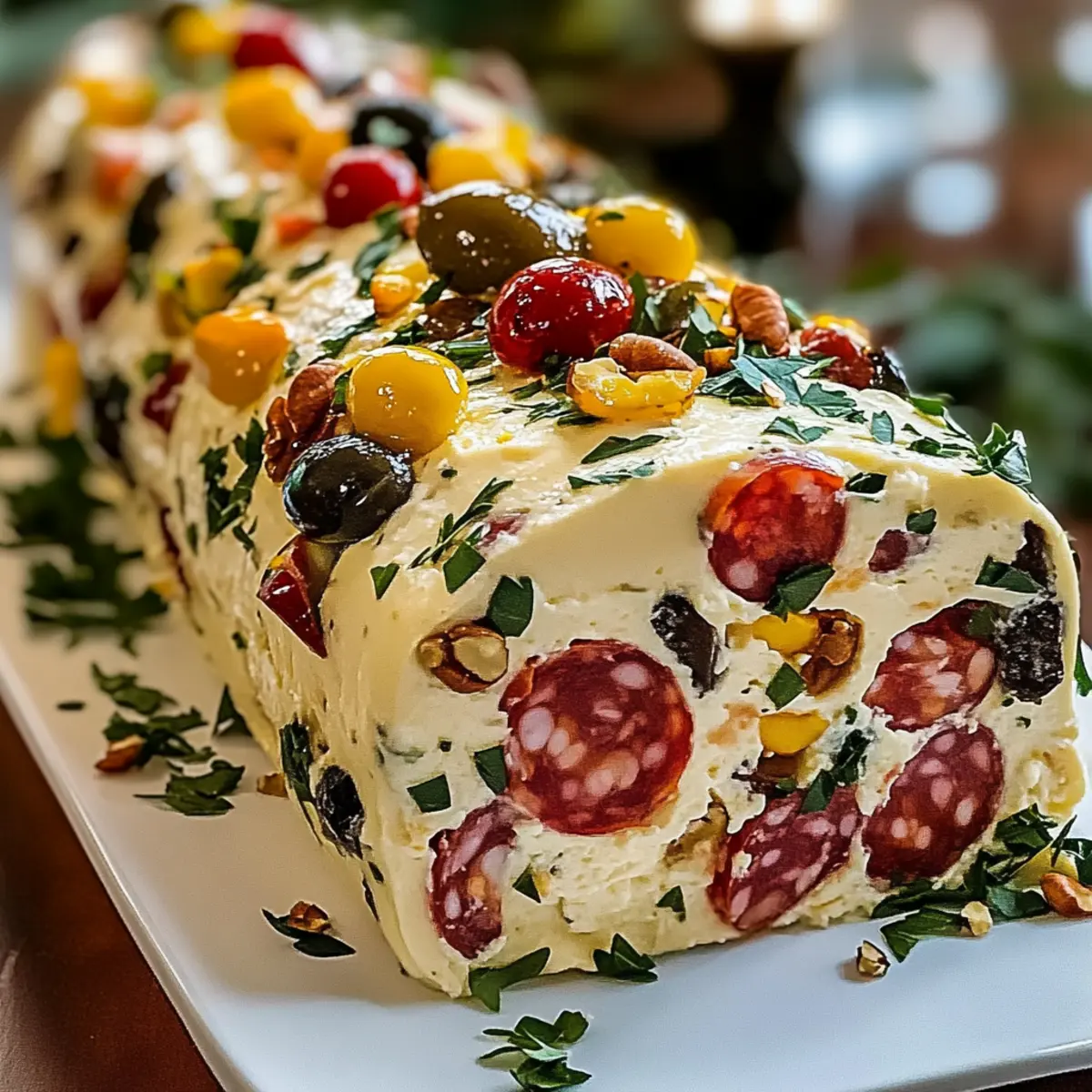 Antipasto Frischkäse Log für festliche Anlässe