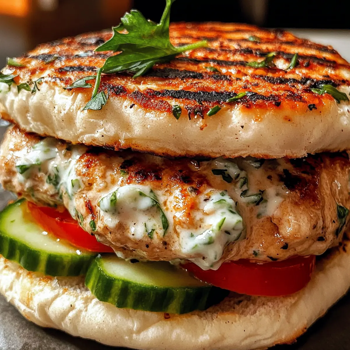 Saftige griechische Hähnchenburger mit Tzatziki lecker!