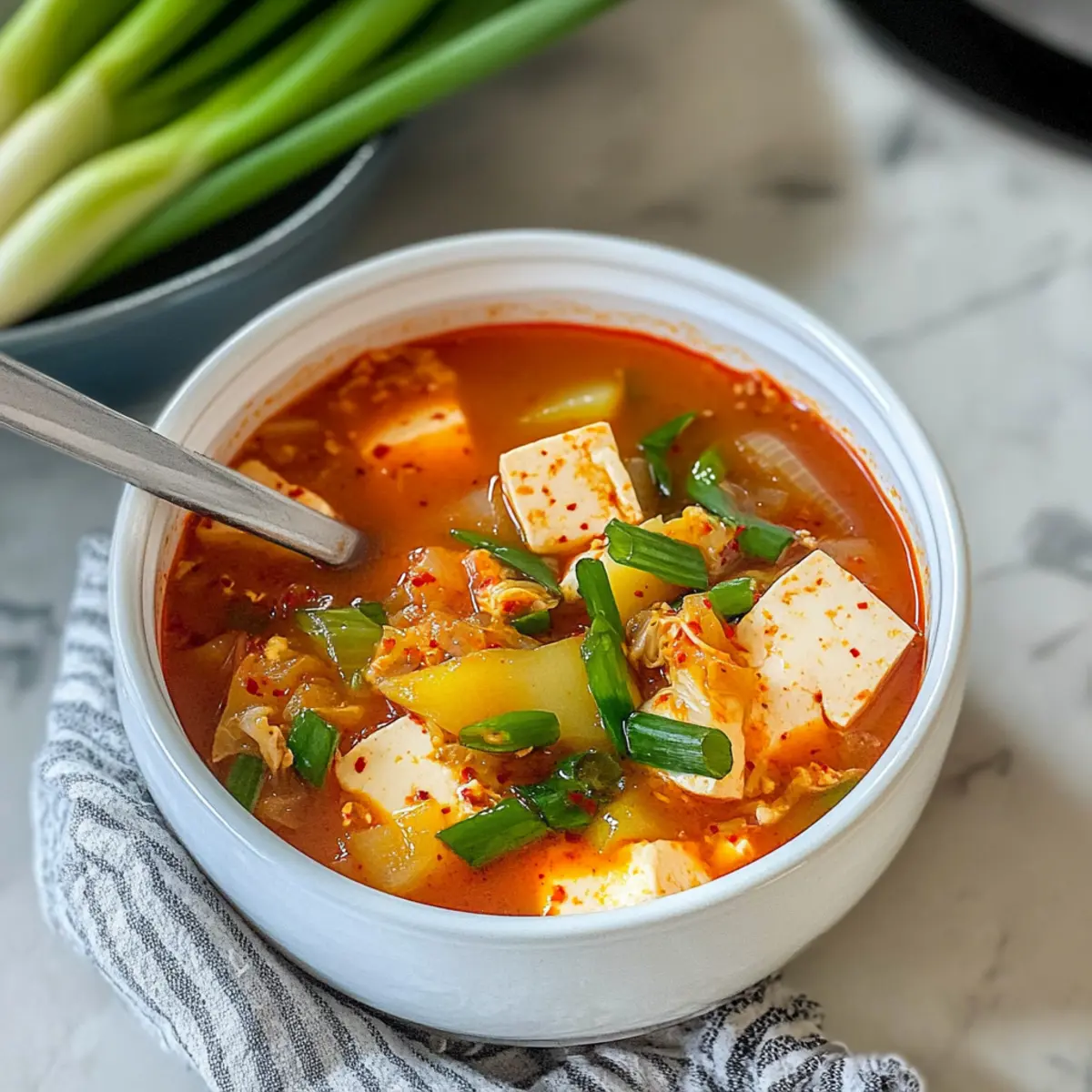 Kimchi-Suppe mit Schinken und Kartoffeln genießen