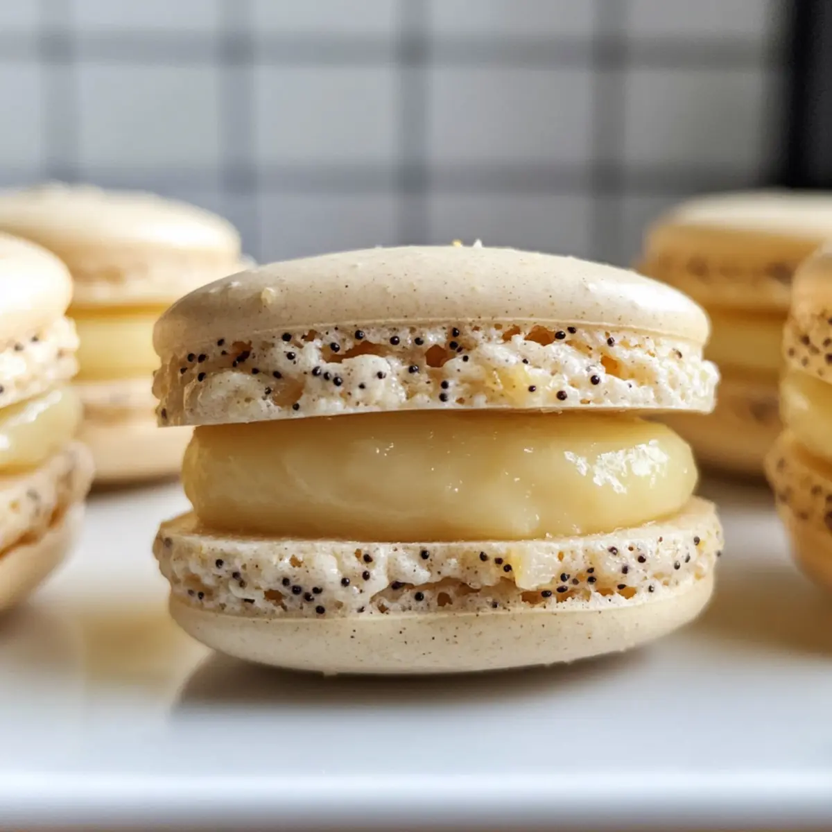 Zitronen-Mohn-Macarons mit cremiger Füllung