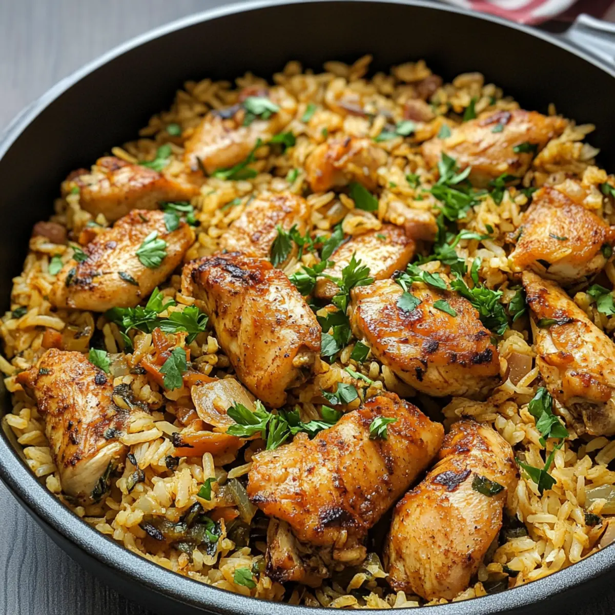 Ein Topf Shawarma Hühnchen und Reis für Schnelle Genießer