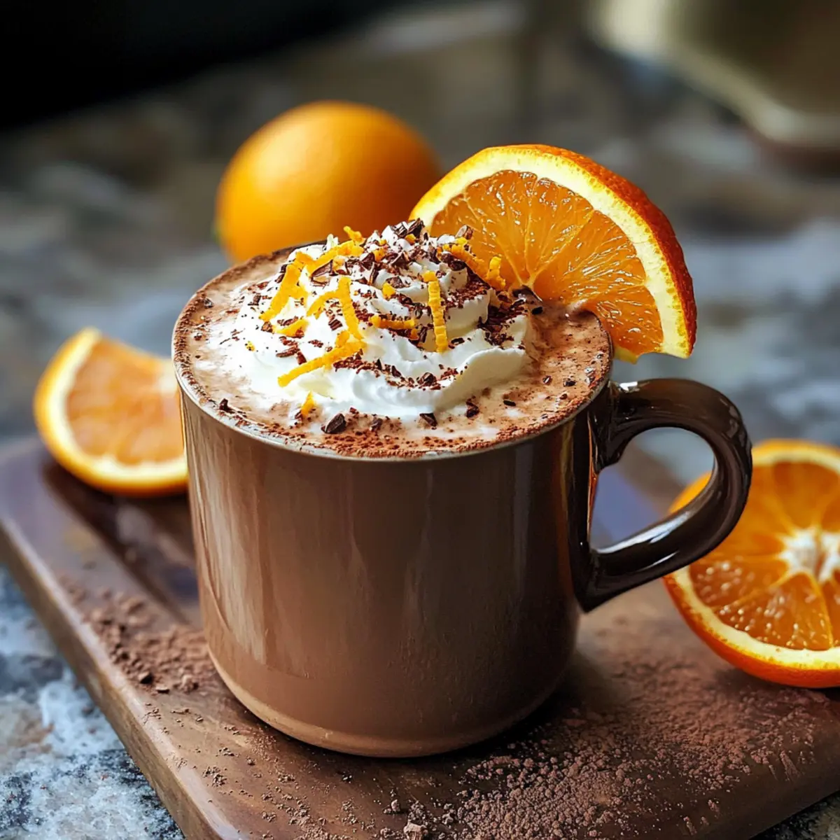 Orange heiße Schokolade für kalte Tage genießen