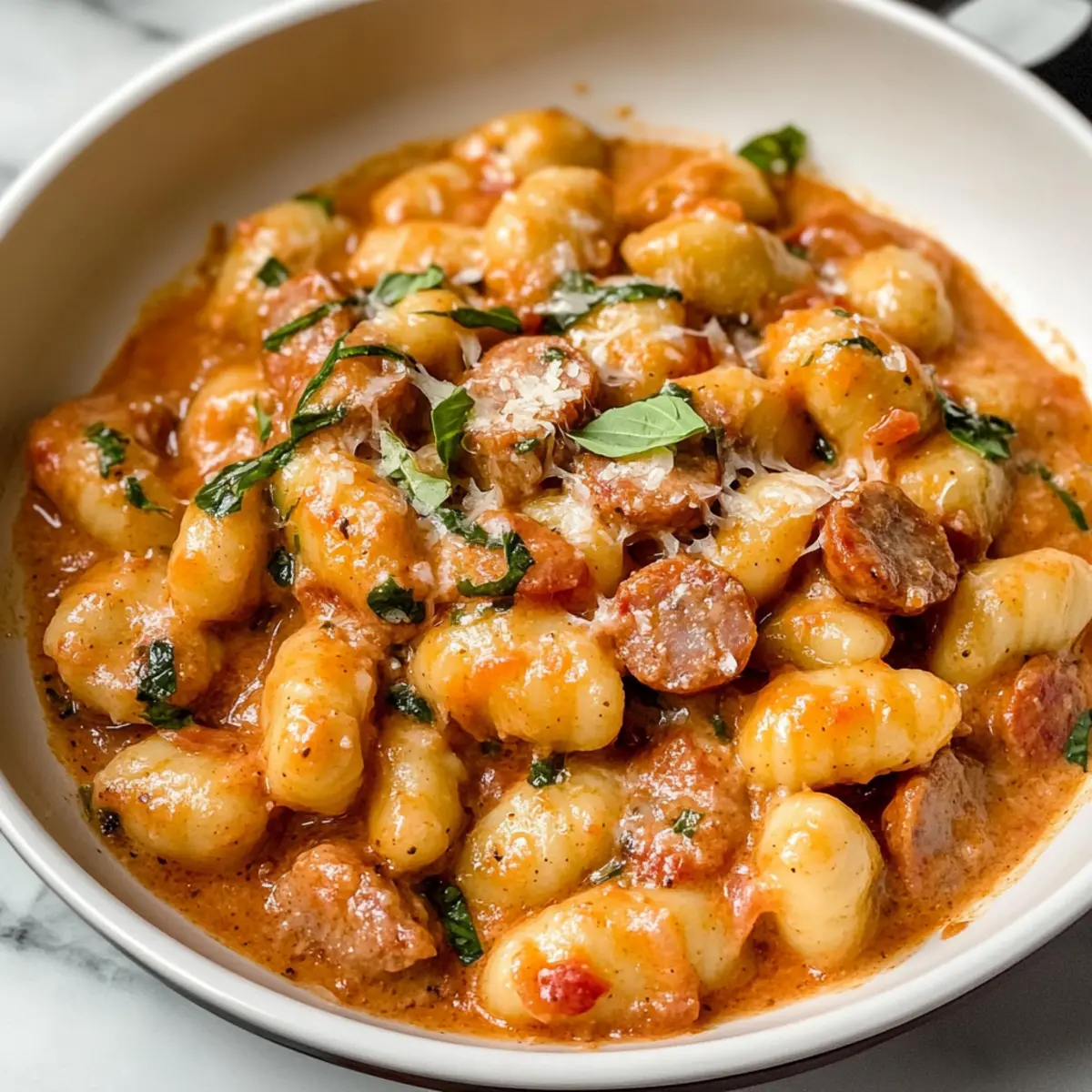 Pfannen-Cremige Gnocchi mit Wurst in 30 Minuten