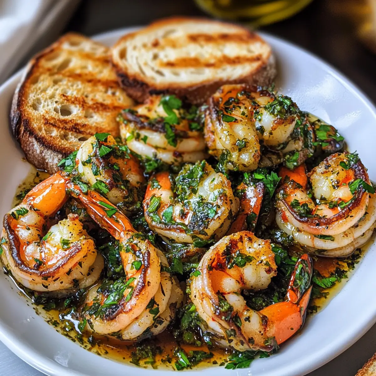 Pfanne gebratene Chimichurri-Garnelen für Genuss