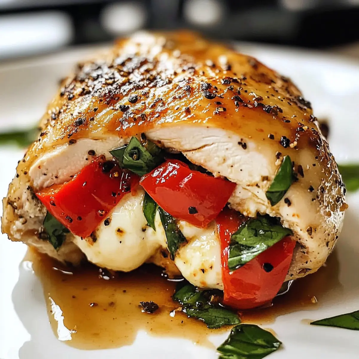 Geröstete rote Paprika und Mozzarella gefülltes Huhn