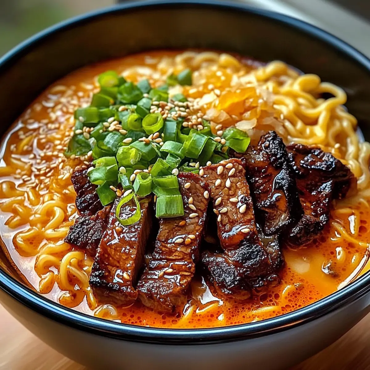 Scharfe Koreanische Nudeln mit gegrilltem Rindfleisch