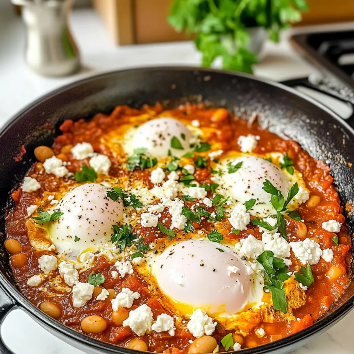 Weiße Bohnen Shakshuka mit Feta für jeden Tag