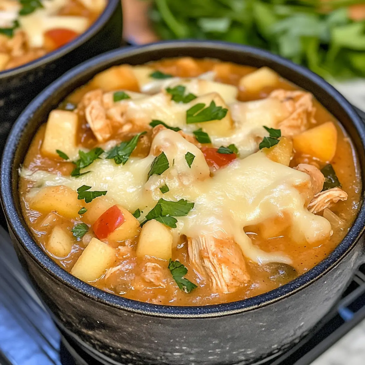 Weißer Cheddar Apfel Hähnchen Chili für den Herbst