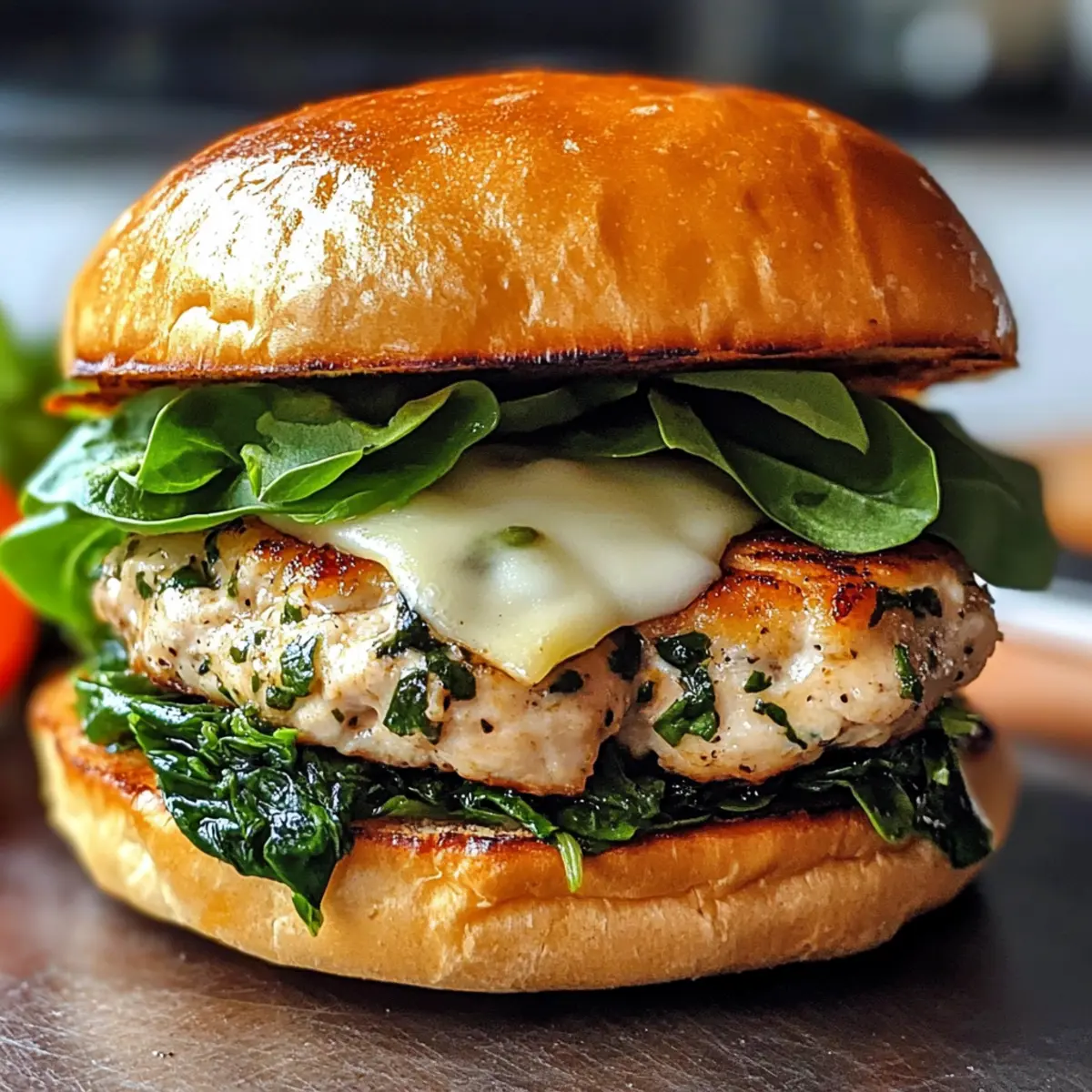 Weißer Cheddar Spinat Hähnchenburger für jeden Tag