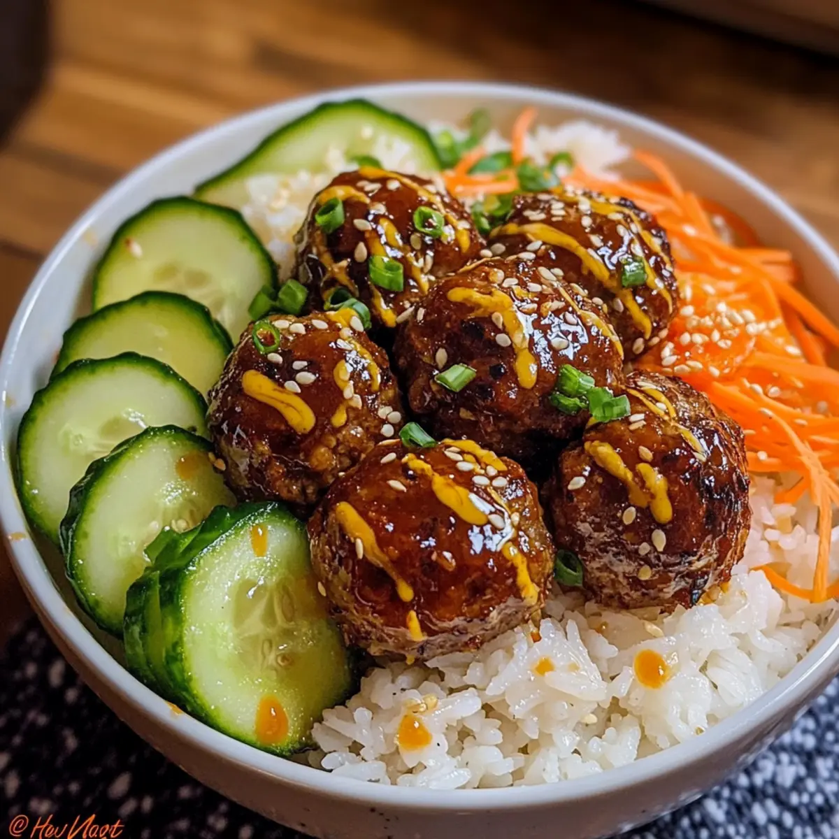 BBQ Fleischbällchen Reisbowl für schnelles Kochen