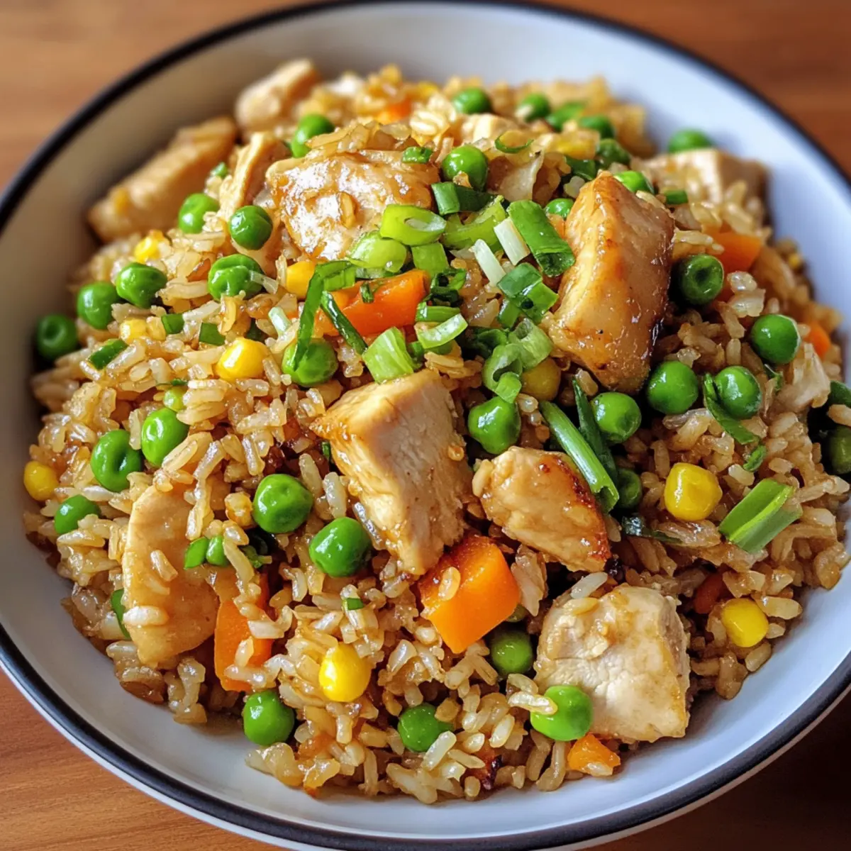 Proteinreicher gebratener Reis mit Hähnchen lecker und schnell