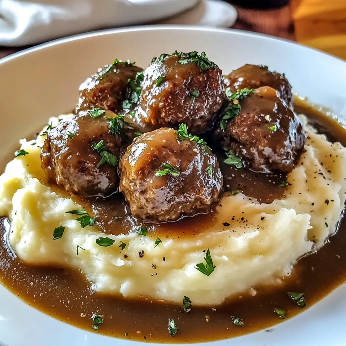 Salisbury Steak Fleischbällchen mit cremigen Kartoffeln