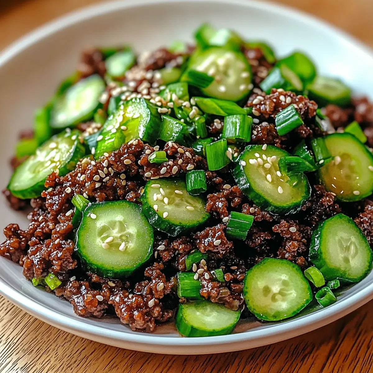 Scharfes Keto Koreanisches Hackfleisch mit Gurkensalat