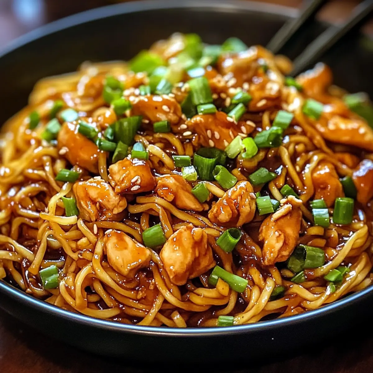 Klebrige Knoblauchhähnchen-Nudeln in 30 Minuten