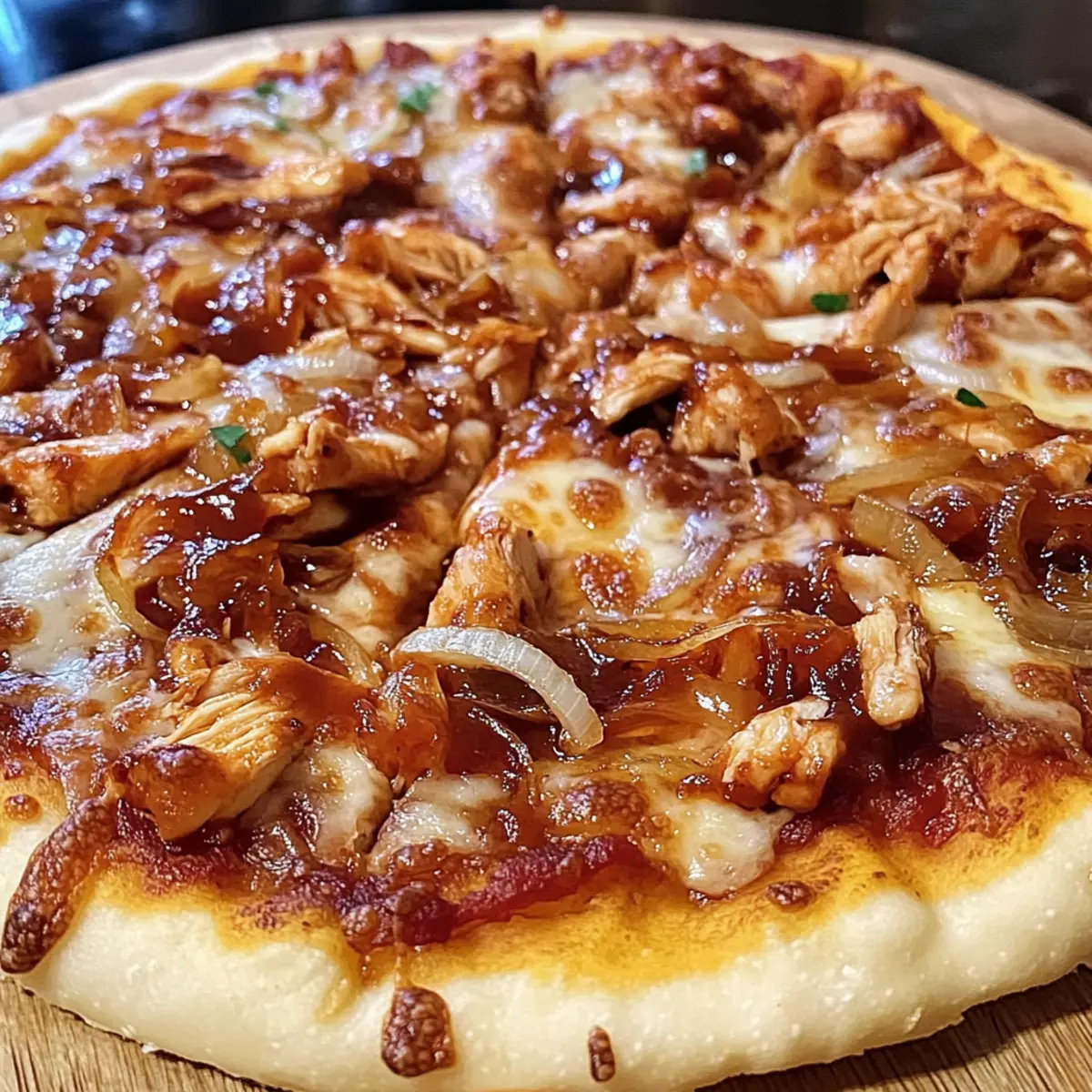 BBQ Hähnchen Pizza mit Karamellisierten Zwiebeln