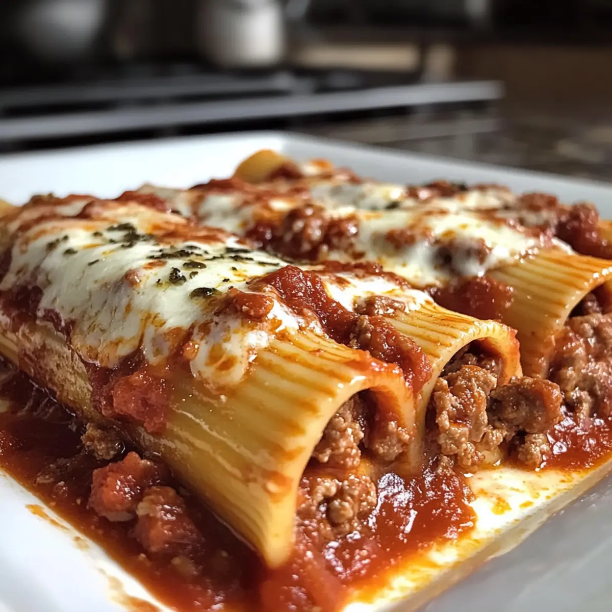 Käsegefüllte Manicotti mit schmackiger Fleischsauce