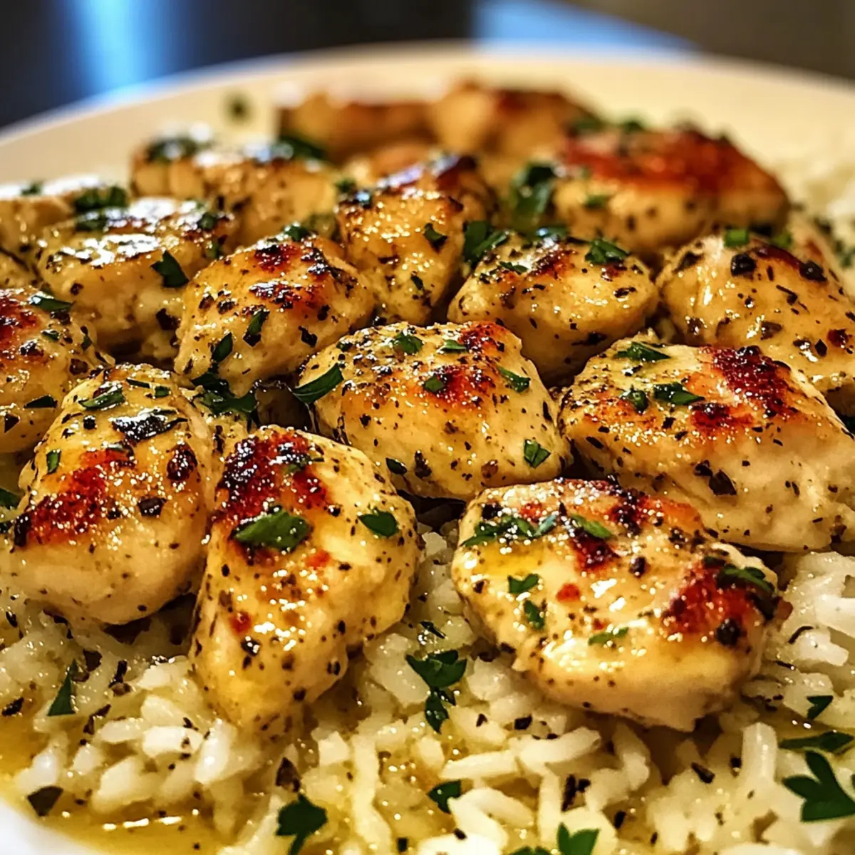 Hühnchen Scampi mit cremigem Knoblauch Parmesan Reis