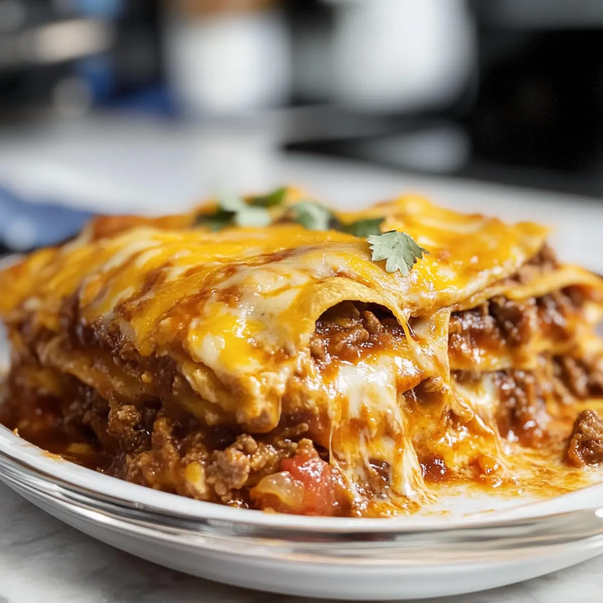 Käseiger Dutch Oven Rindfleisch Enchilada Auflauf