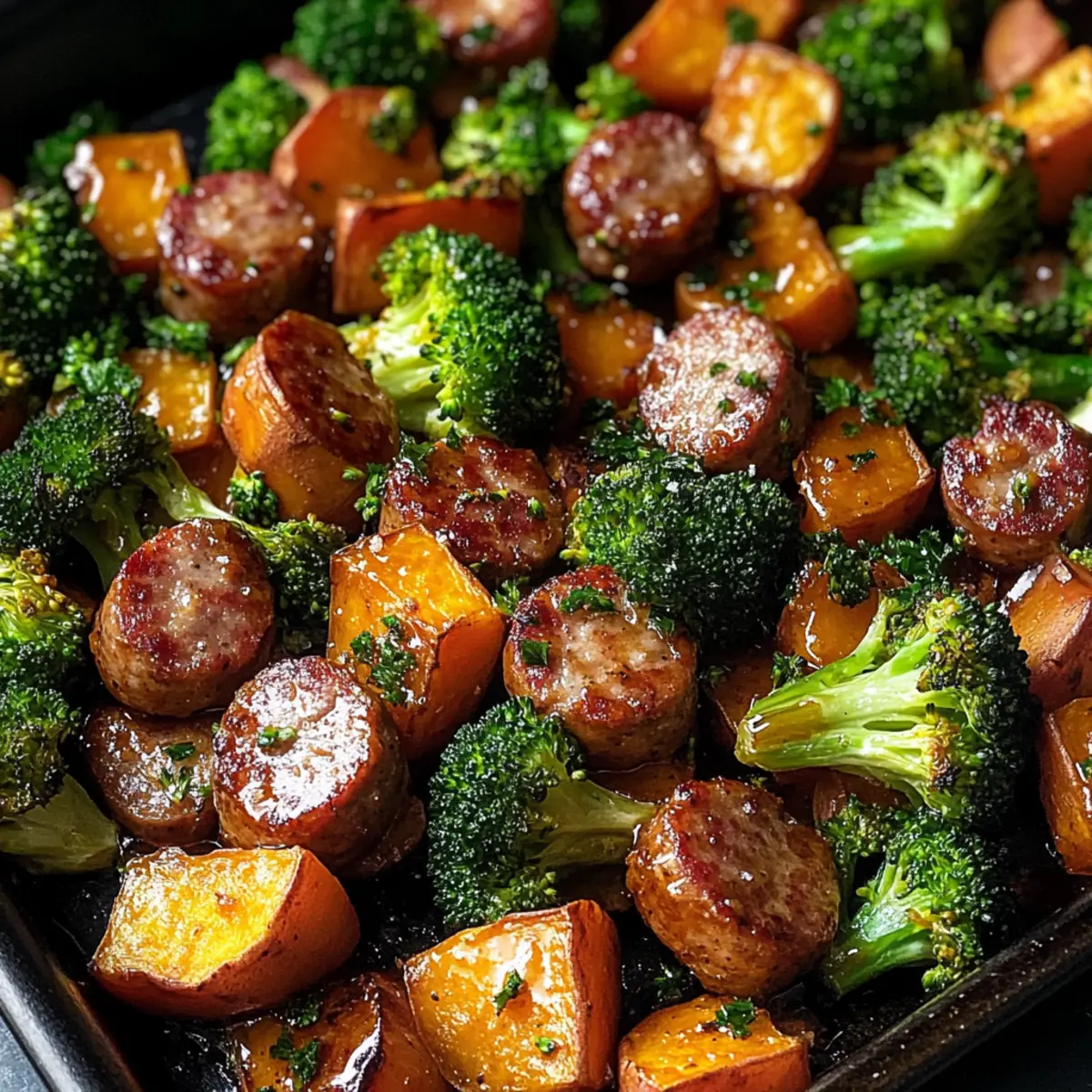 Honig Knoblauch Wurst und Süßkartoffel-Pfanne