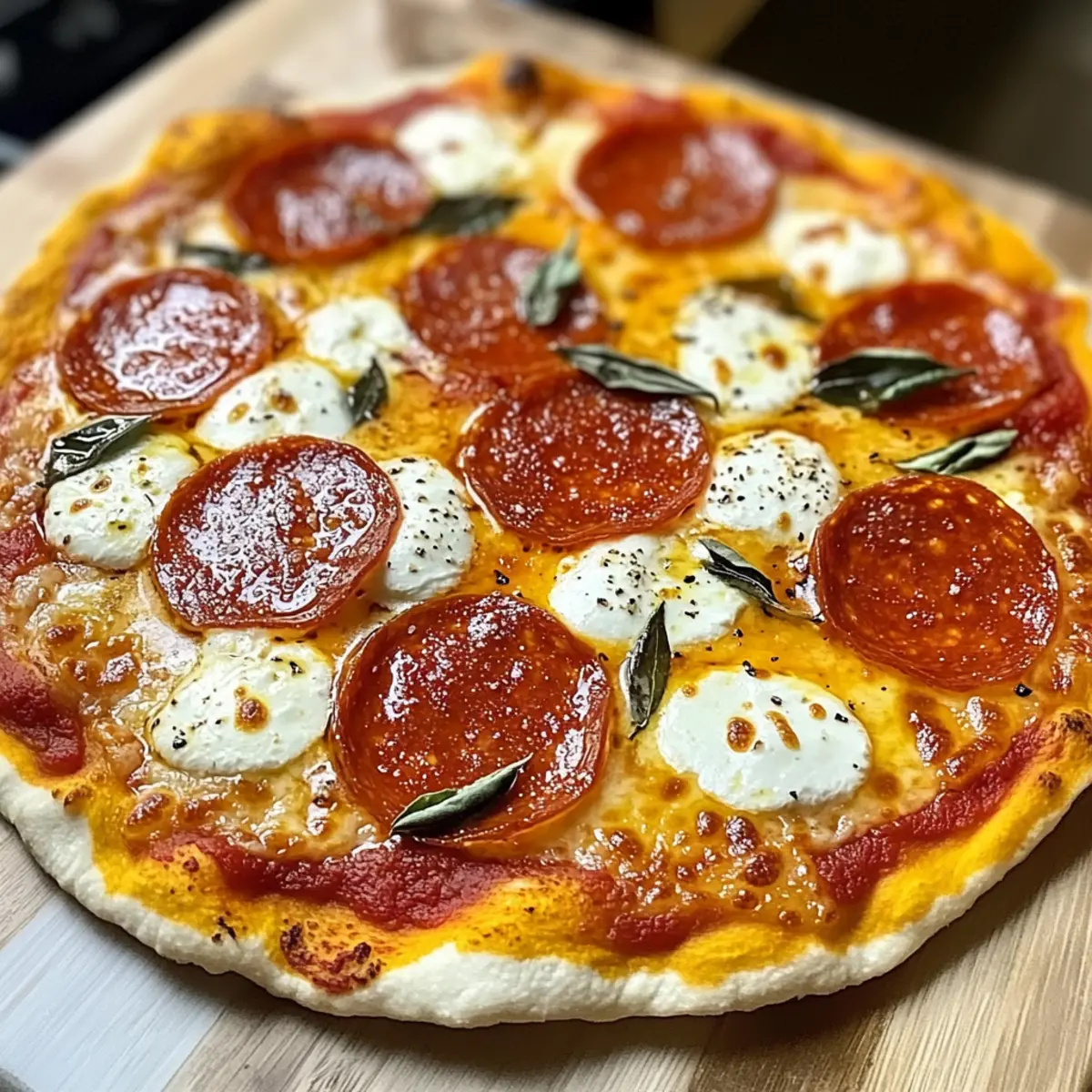 Heiße Honig-Pepperoni-Ricotta-Pizza für den Sommer