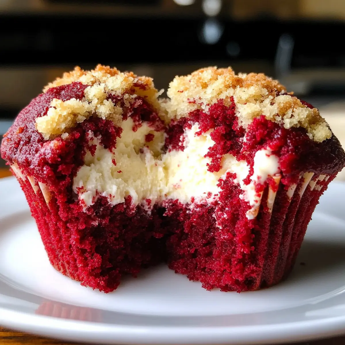 Rote Samtmuffins mit Frischkäsefüllung genießen