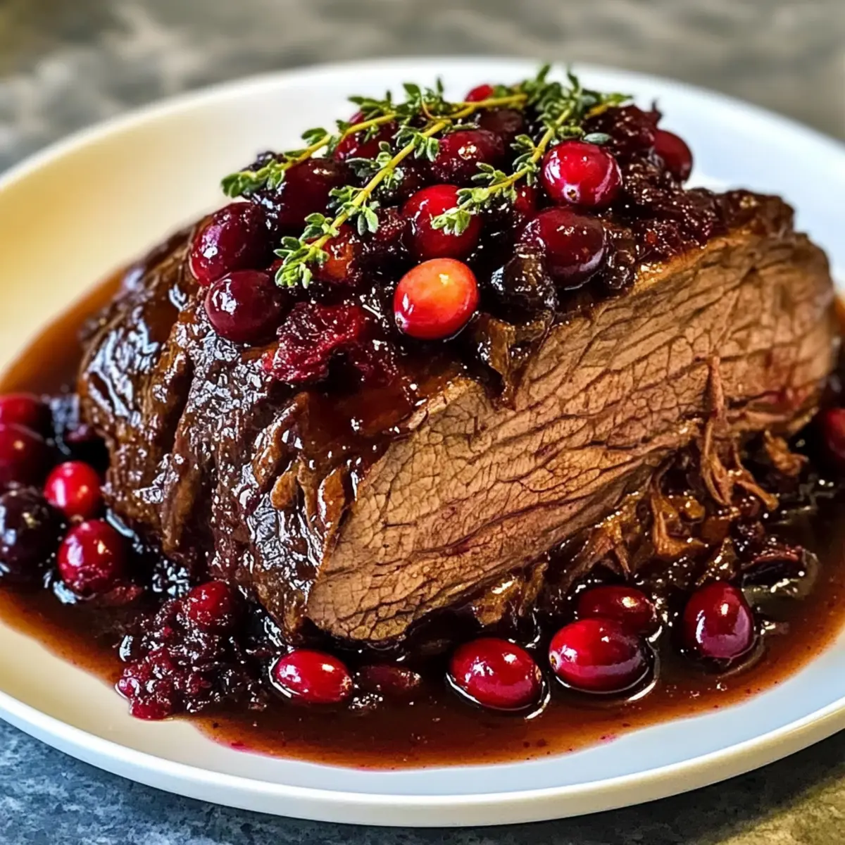 Langsam geschmortes Rindfleisch mit Cranberry-Balsamico-Glasur