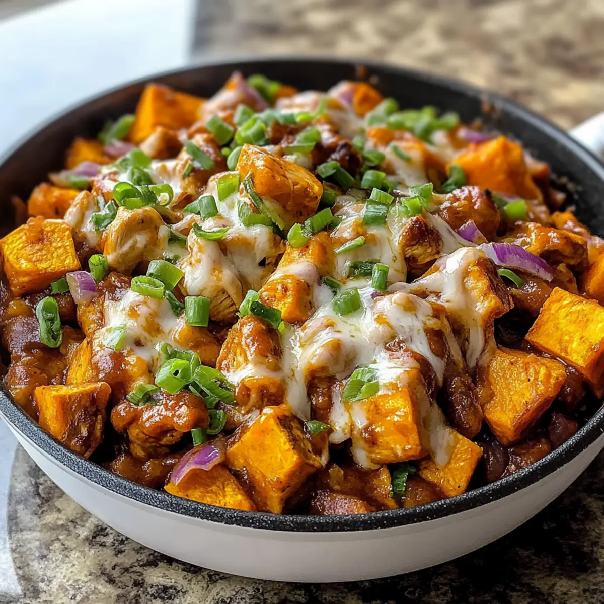 BBQ Hähnchen Süßkartoffel Pfanne für die ganze Familie