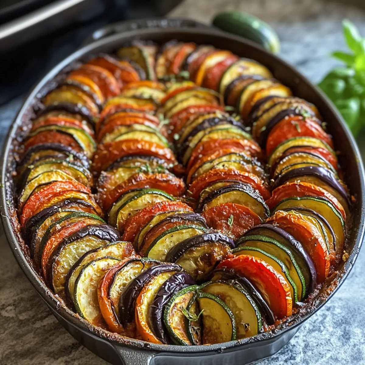 Gebackenes Ratatouille mit aromatischer Tomatensoße