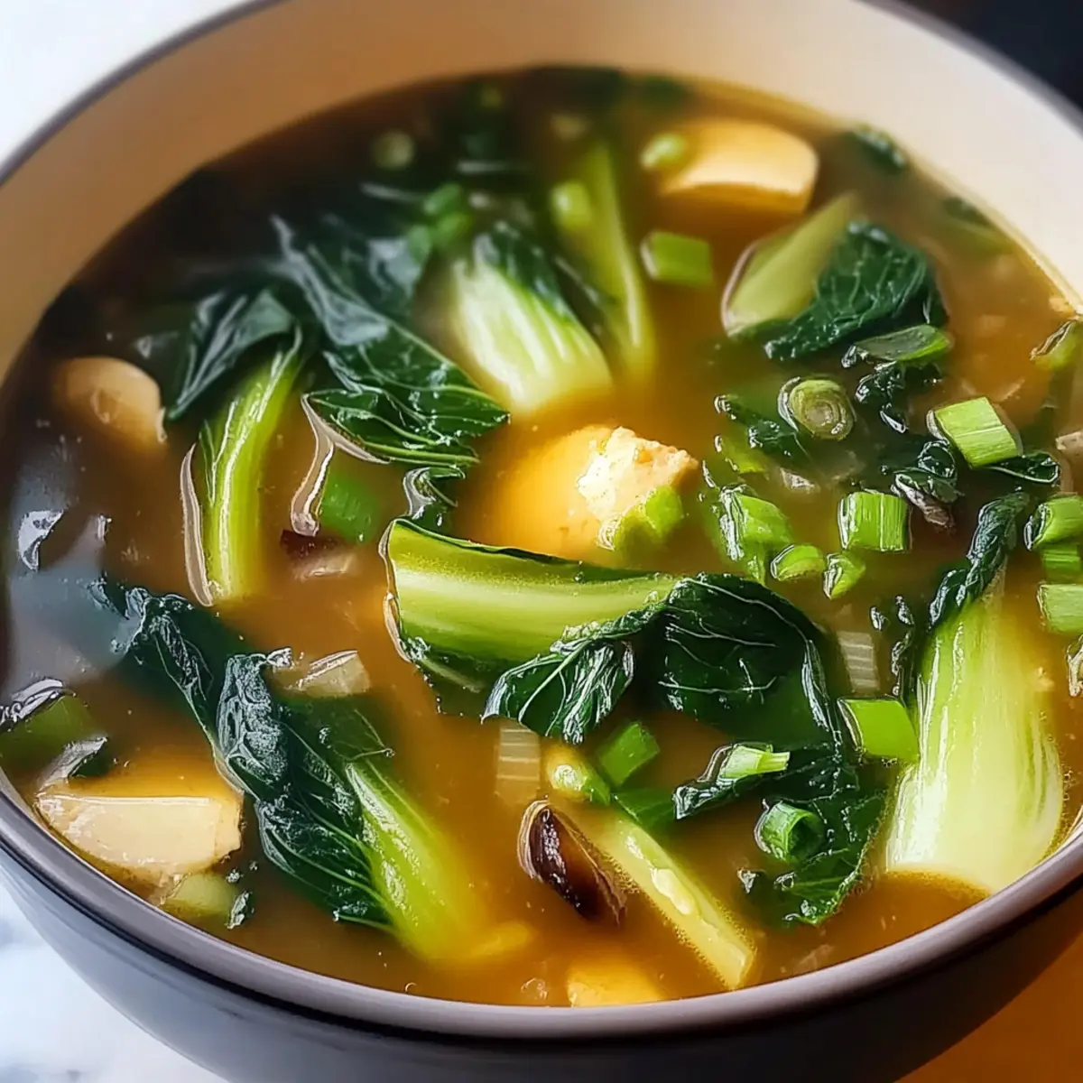 Bok Choy Suppe mit Knoblauch und Ingwer genießen