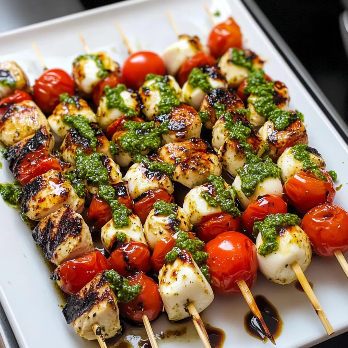 Caprese Hähnchen Spieße mit frischem Pesto