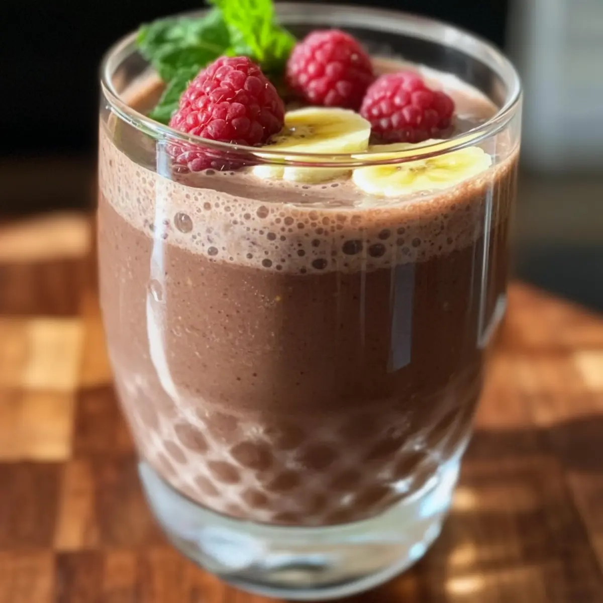 Schokoladen-Bananen-Himbeer-Frühstücksgetränk für den perfekten Start