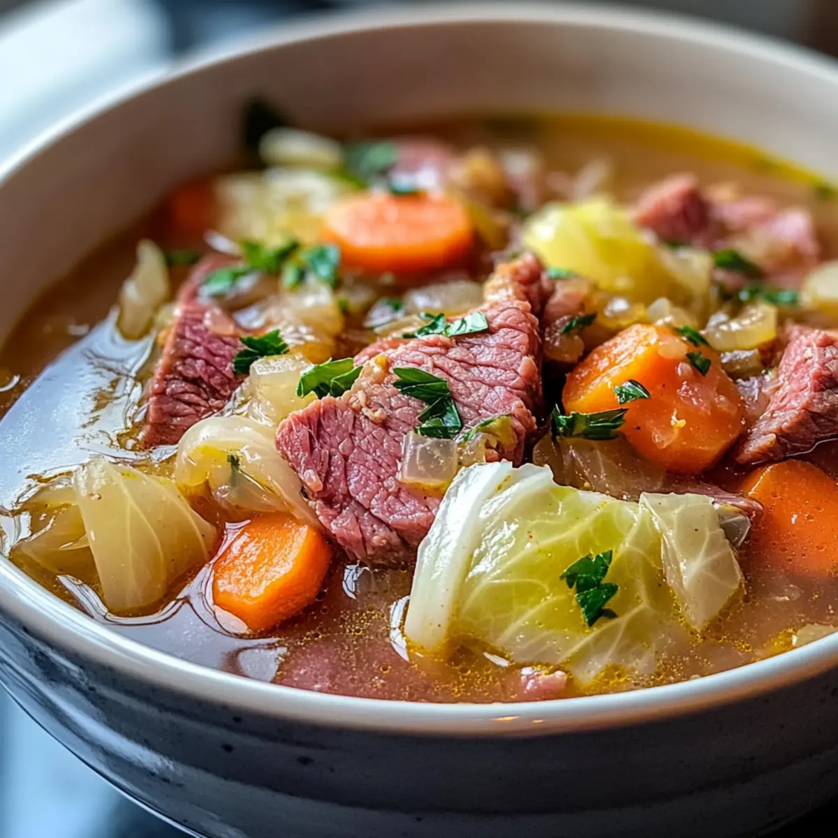 Gemütliche Rinderbrust- und Kohl-Suppe für kalte Tage
