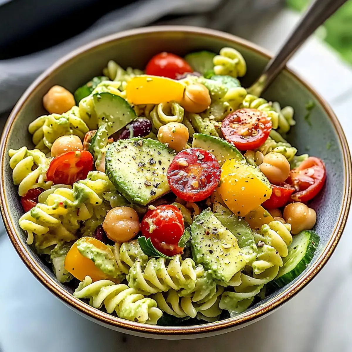 Milchfreier Avocado-Nudelsalat für den Sommer