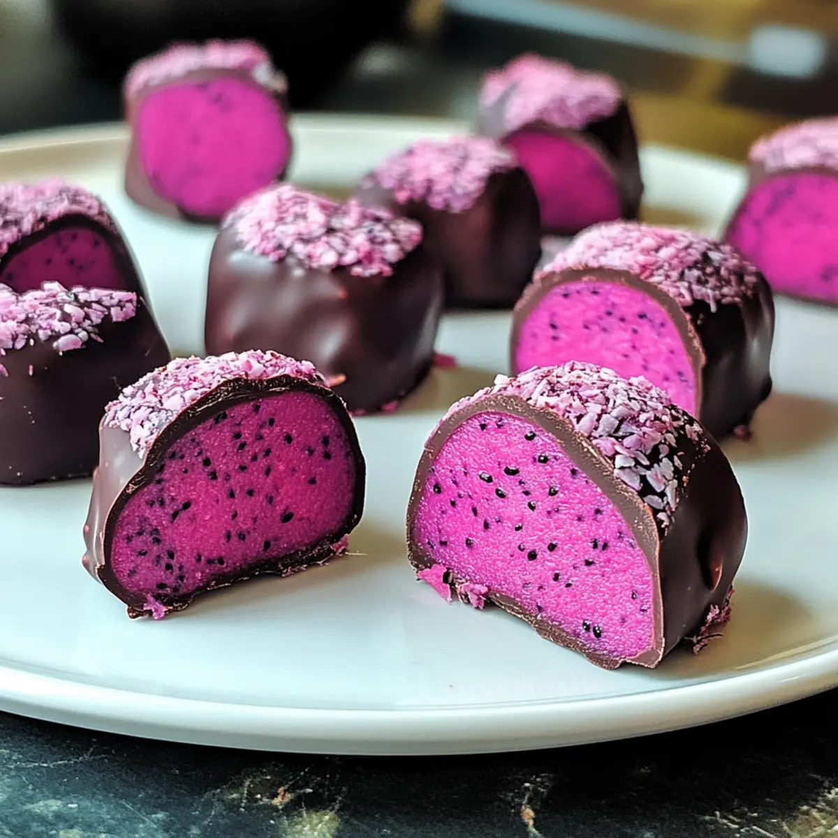 Dunkle Schokolade Drachenfrucht Kokosnuss Snacks