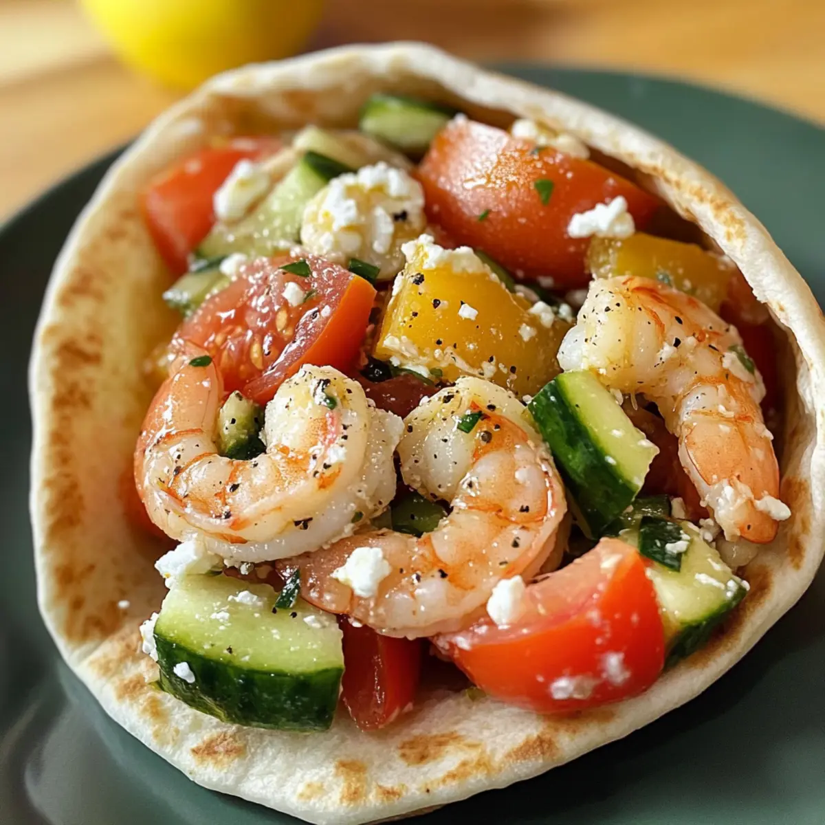 Griechische Salat Pita Taschen mit Garnelen schnell zubereitet