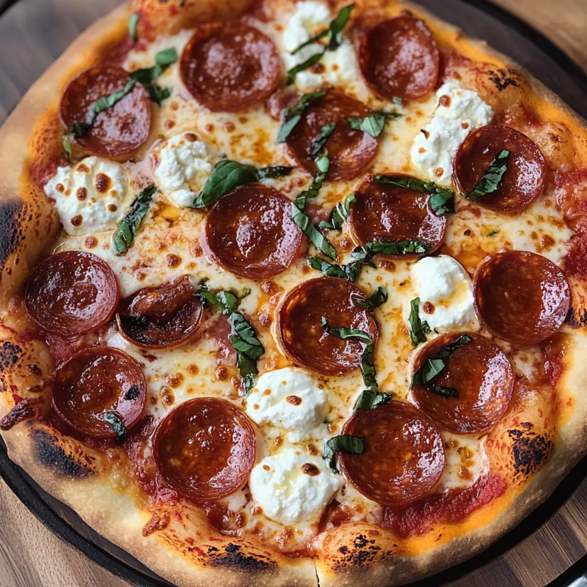 Scharfe Honig-Pepperoni-Pizza mit Ricotta genießen