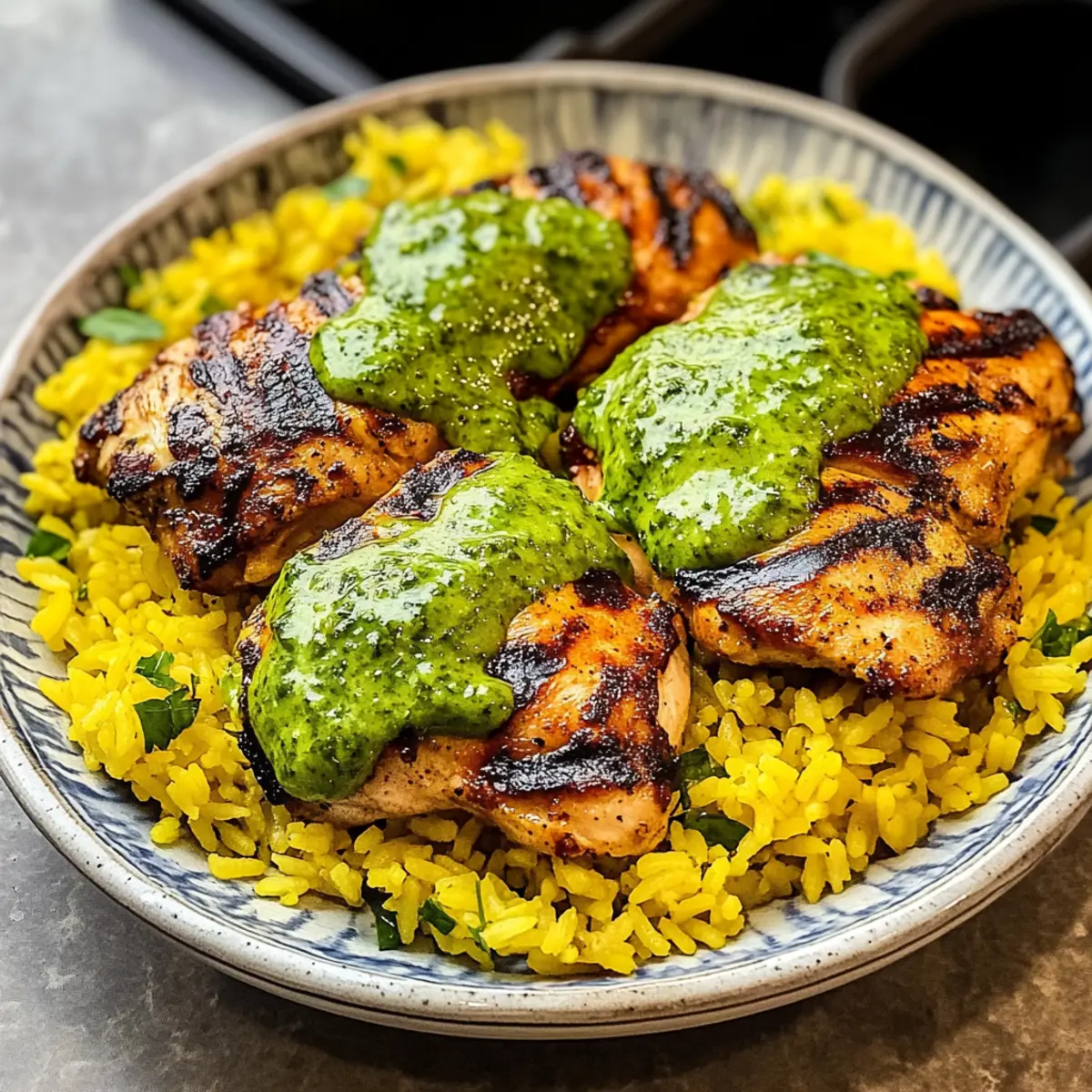 Peruanisches Huhn und Reis mit grüner Sauce geniessen