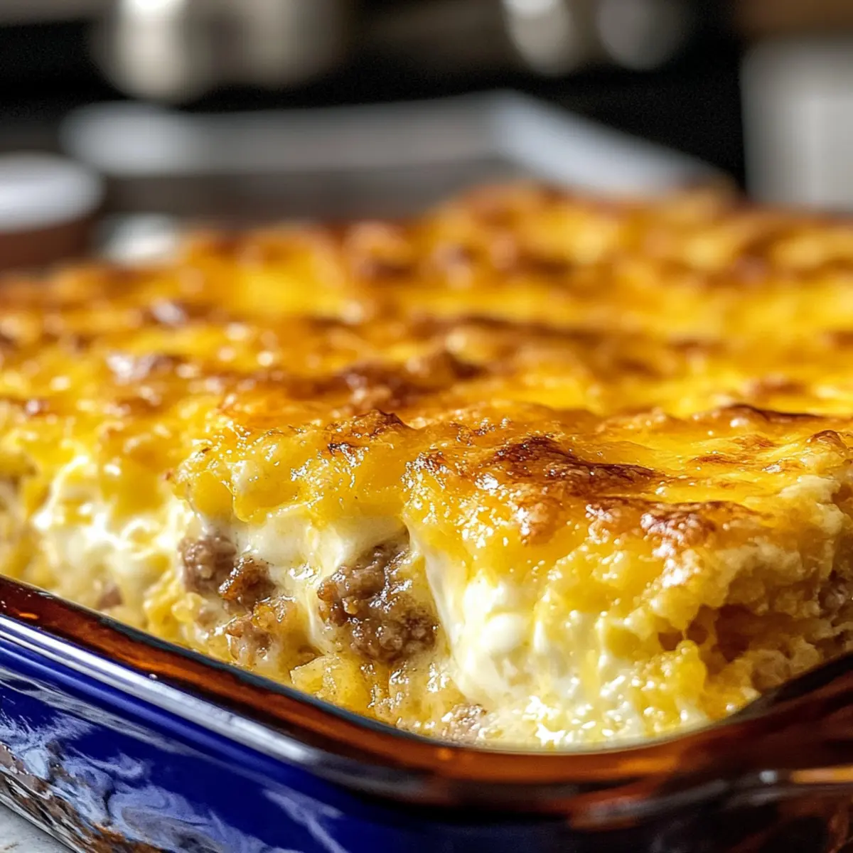 Wurst Eier und Frischkäse Rösti Auflauf für Frühstücksfreunde