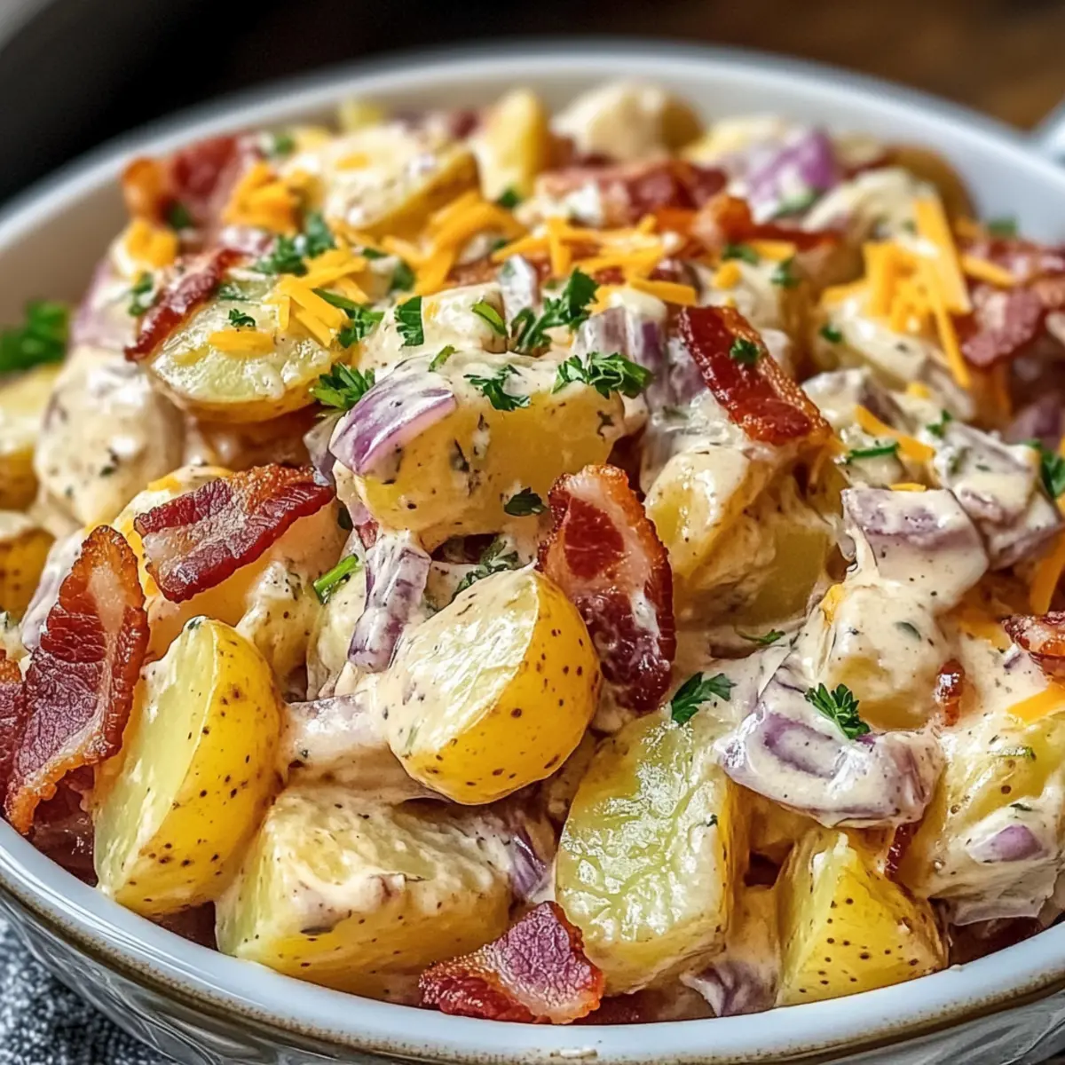 Steakhouse Kartoffelsalat mit Bacon und Cheddar