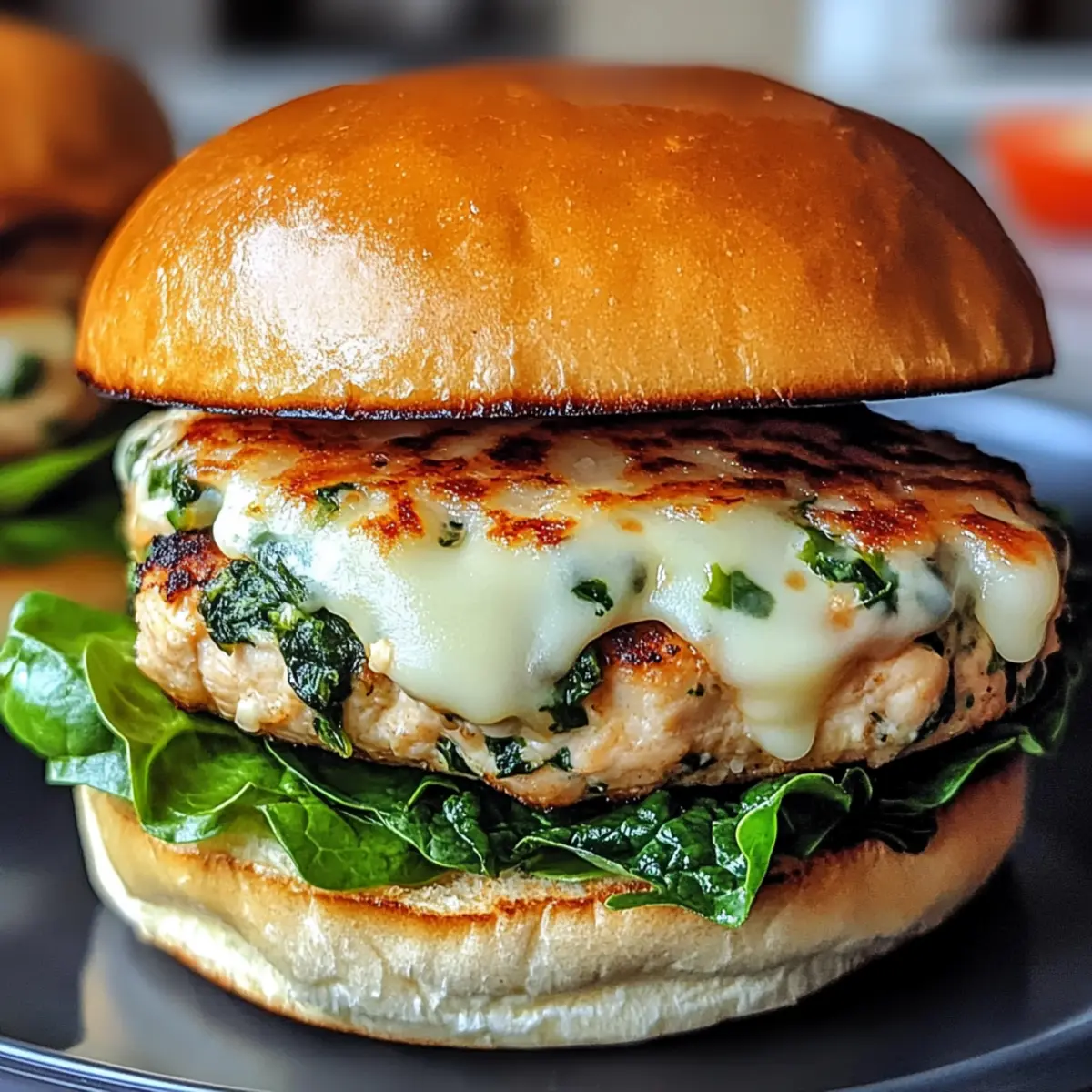 Leckere Weiße Cheddar Spinat Hähnchen Hamburger