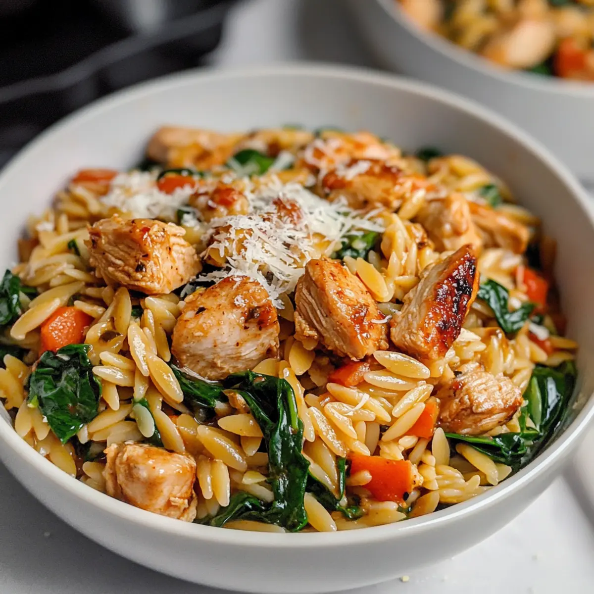 Cajun-Hühnchen Orzo mit Spinat für Eilige Köche