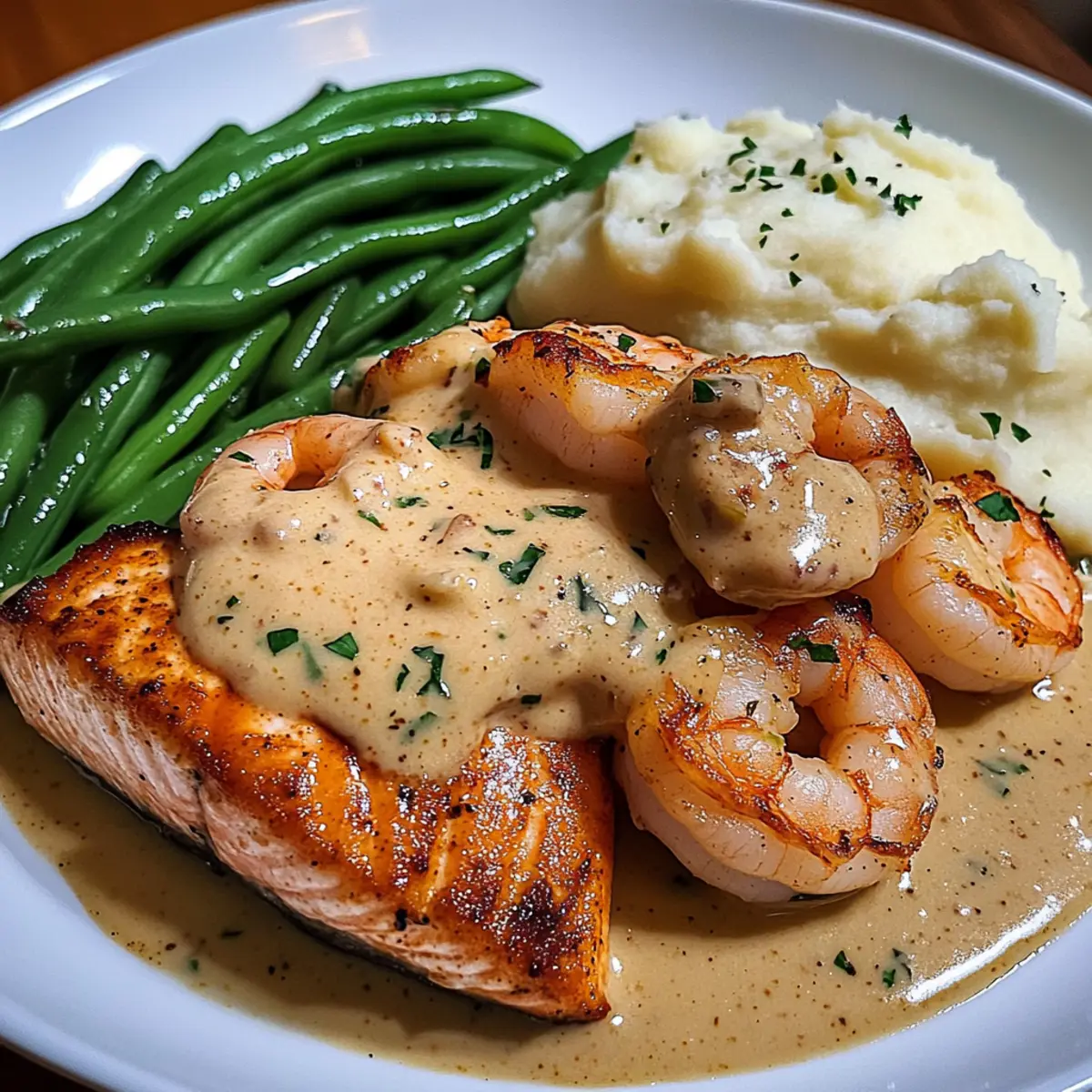 Kreolische Garnelen und Lachs mit Knoblauch-Sahnesauce