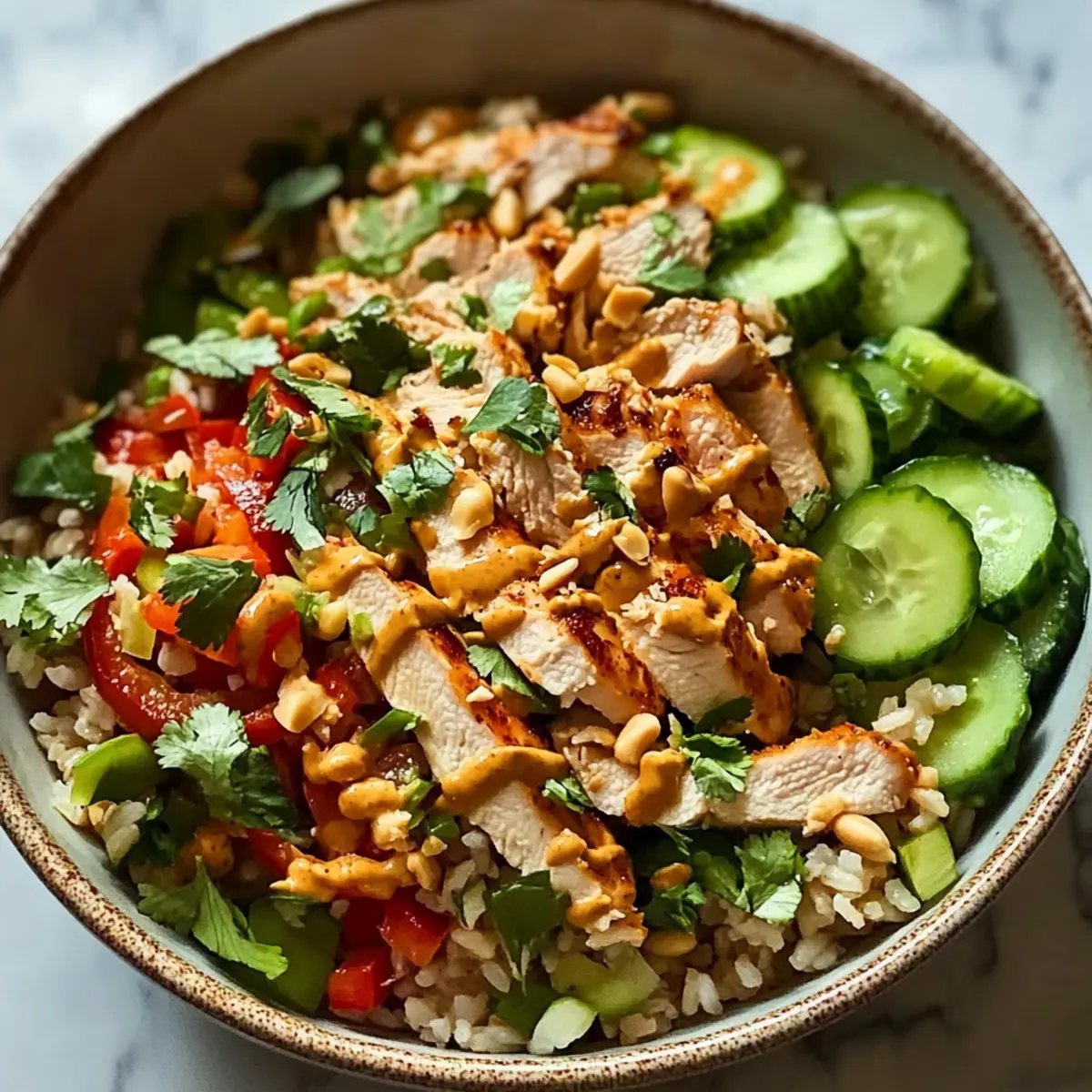 Hühnchen Crispy Reis Salat mit Erdnussdressing schnell & lecker
