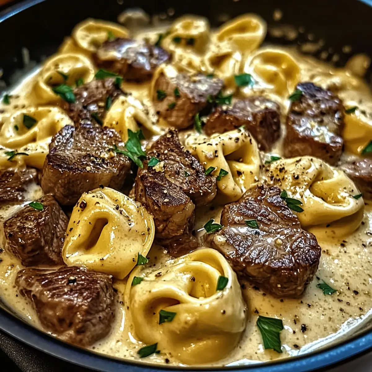 Knoblauchsteak-Tortellini in Sahnehause-Saucen-Glück