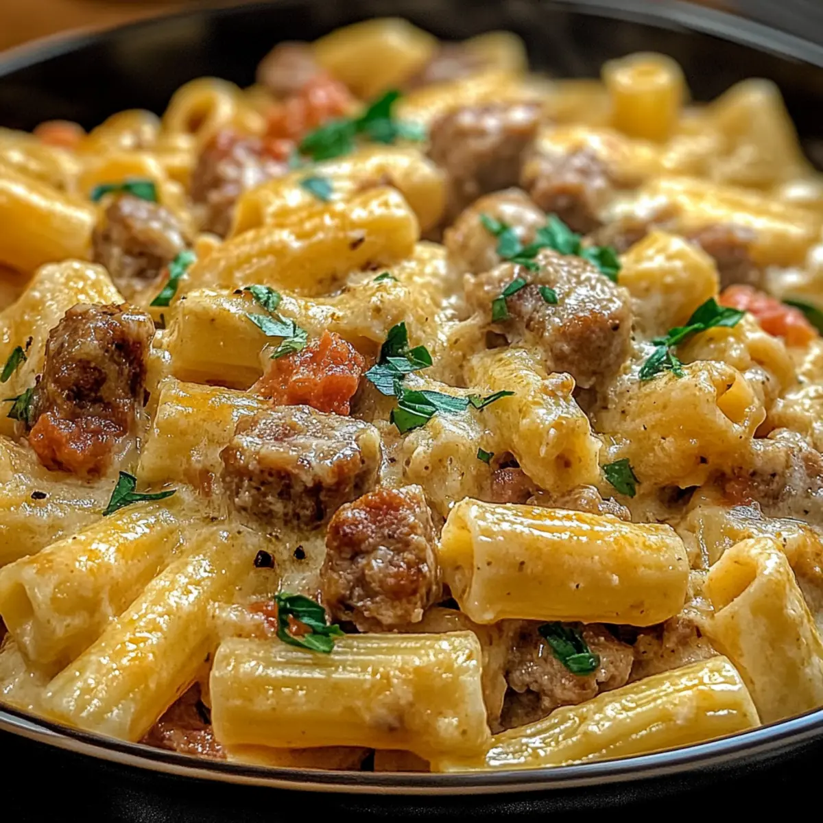 Cremige italienische Wurst Rigatoni schnell zubereiten