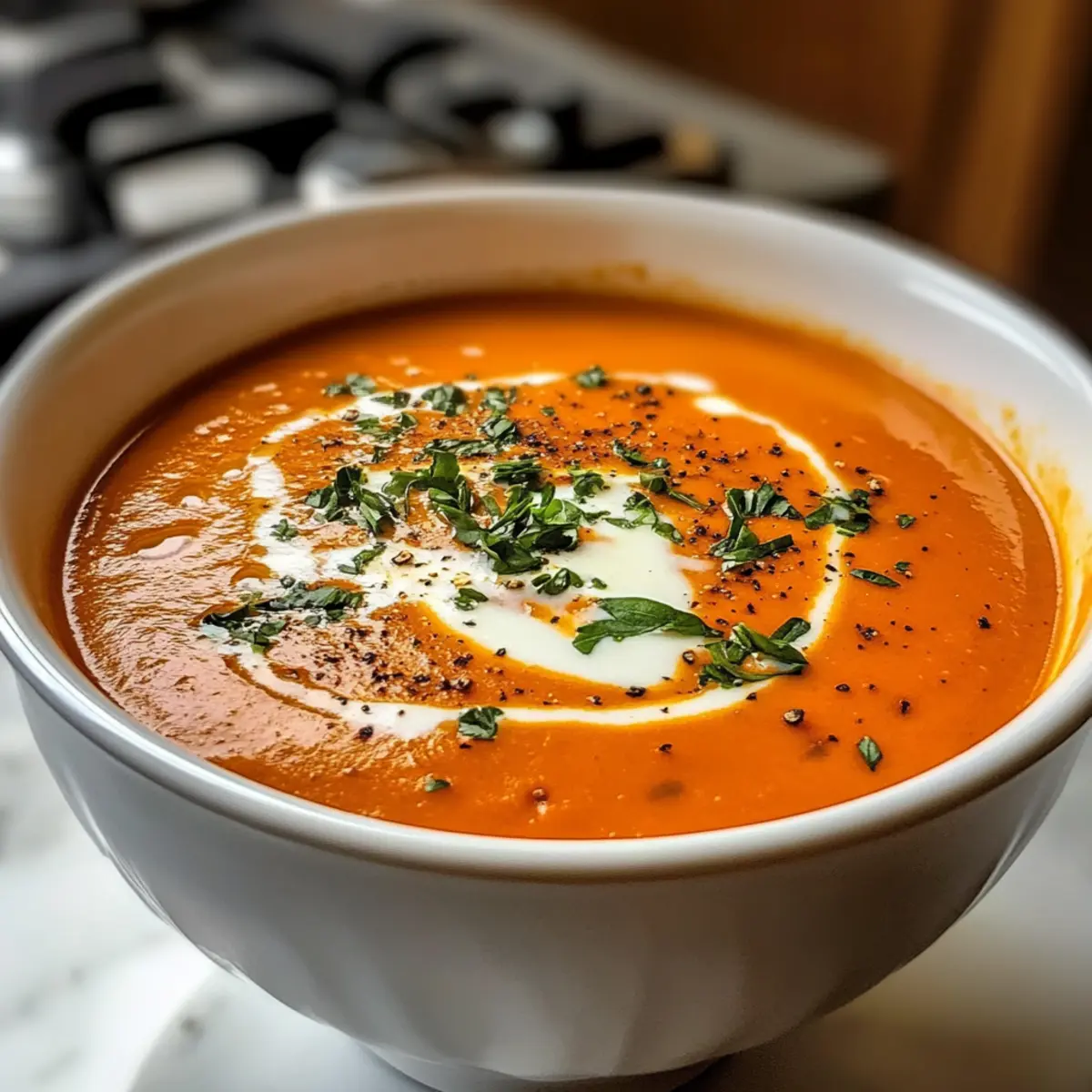 Cremige geröstete Paprika Gouda Suppe für kalte Tage