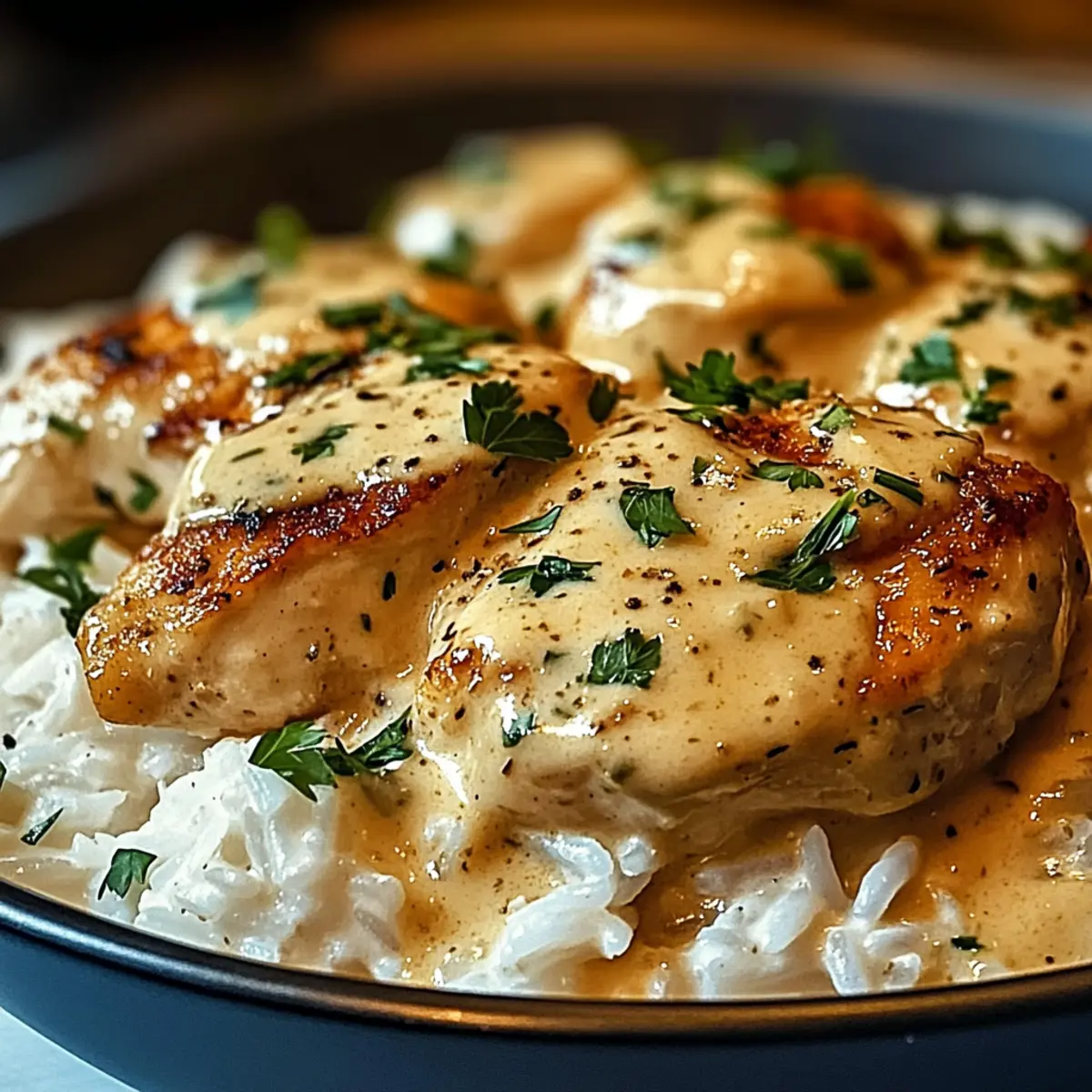Cremiges Überbackenes Hühnchen und Reis zum Verlieben